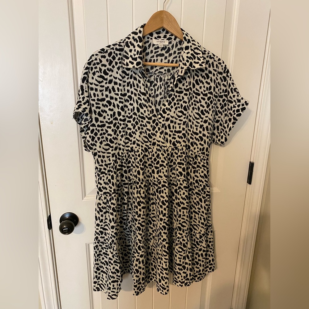 Umgee Black and Cream Leopard Print Short Sleeve Dress